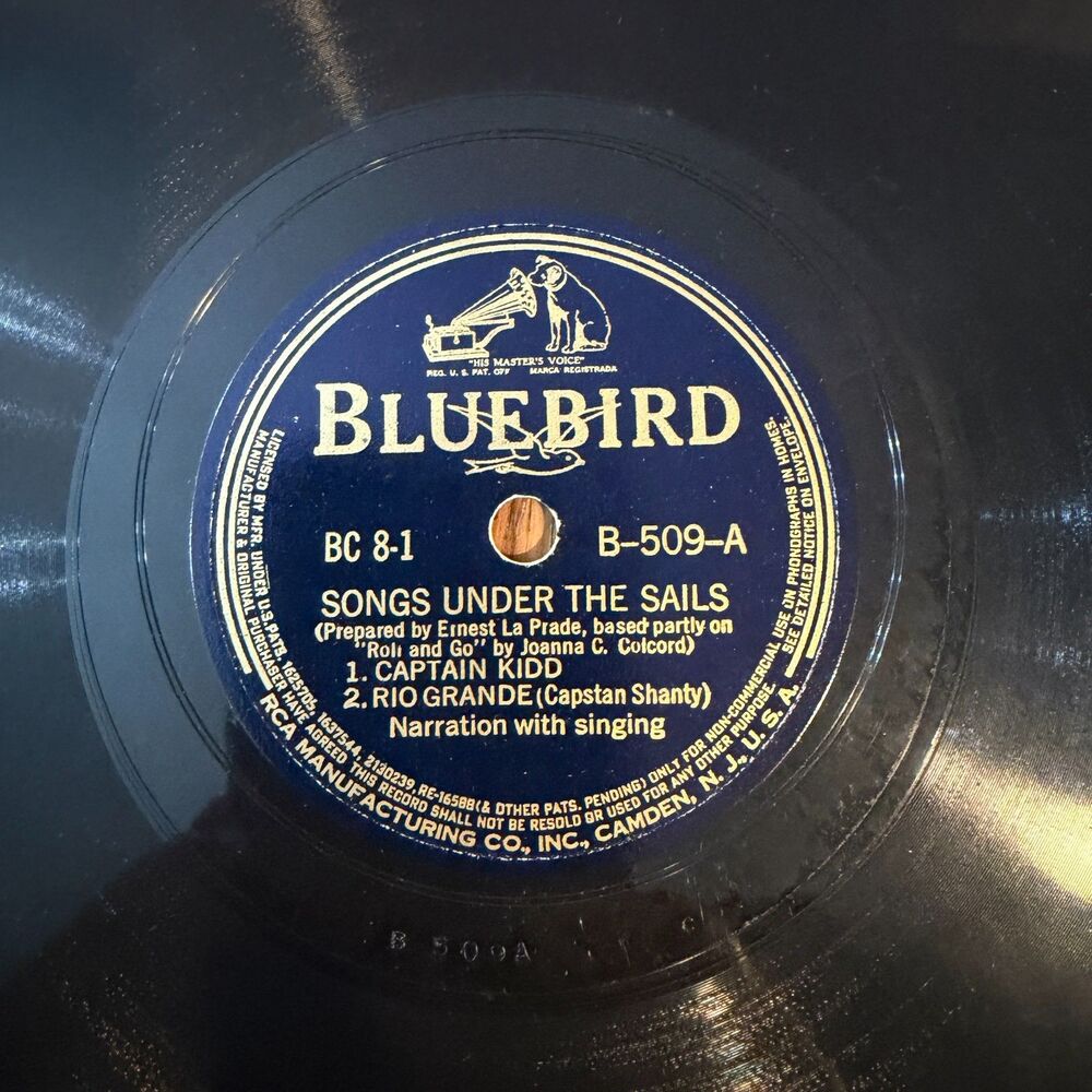 Bluebird B-509 Songs Under The Sails Sea Shanties 78 RPM Record Tested Works